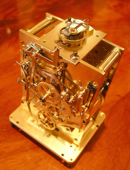 Movement fully cleaned and serviced of Gorge cased Henri Jacot Grande Sonnerie Carriage clock with Alarm 