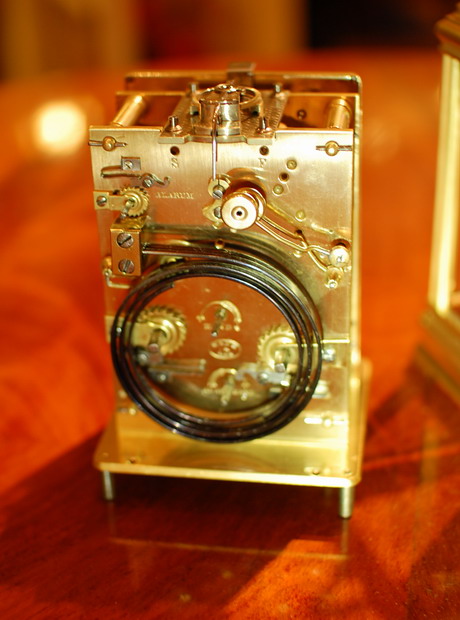 A superb 'Grande Sonnerie' carriage clock in a satin gilt , gorge case with a masked dial and push repeat with alarm  . This clock has been fully restored , dismantled , serviced and regulated . Birch and Gaydon of  172 Fenchurch street , London and were at this address from 1874 to 1905. They were retailers and makers of fine small clocks , watches and Jewelry and were later bought out by Asprey who still own the name Birch and Gaydon . The clock is stamped for Drocourt with the oval DC . Alfred the son of Pierre Drocourt took over the business in the 1870's , they had won several medals at the Paris exhibitions - Bronze 1867 , Silver 1868 and the Gold medal in 1889 .This fine clock also retains the large silvered platform and jeweled lever escapement . 